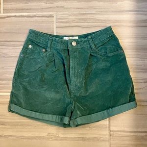 Free People High Waisted Green Corduroy Shorts